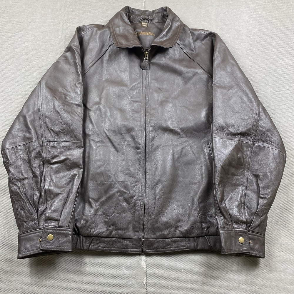 St. John's Bay Jacket Mens XL Brown Bomber Genuine Leather Zip Up Quilt Lined